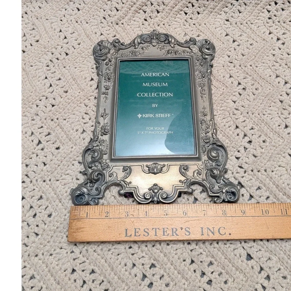 Kirk Stieff American Museum Collection Pewter 5x7 Picture Frame Ornate Floral